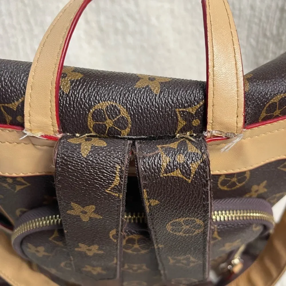 Stylish Synthetic Brown & Gold Backpack / Shoulder bag tan trim Accents
